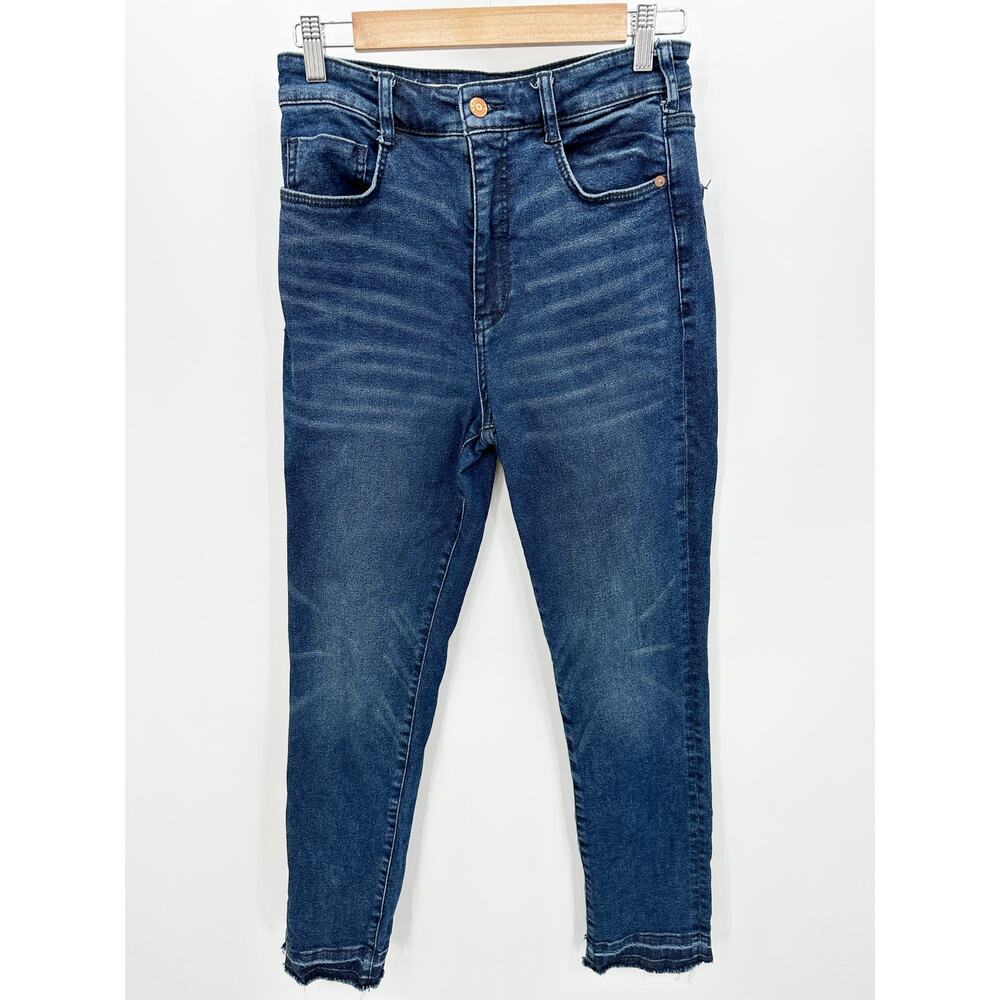 Pilcro Anthropologie Dark Wash High-Rise Cigarette Jeans Raw Hem Womens 28